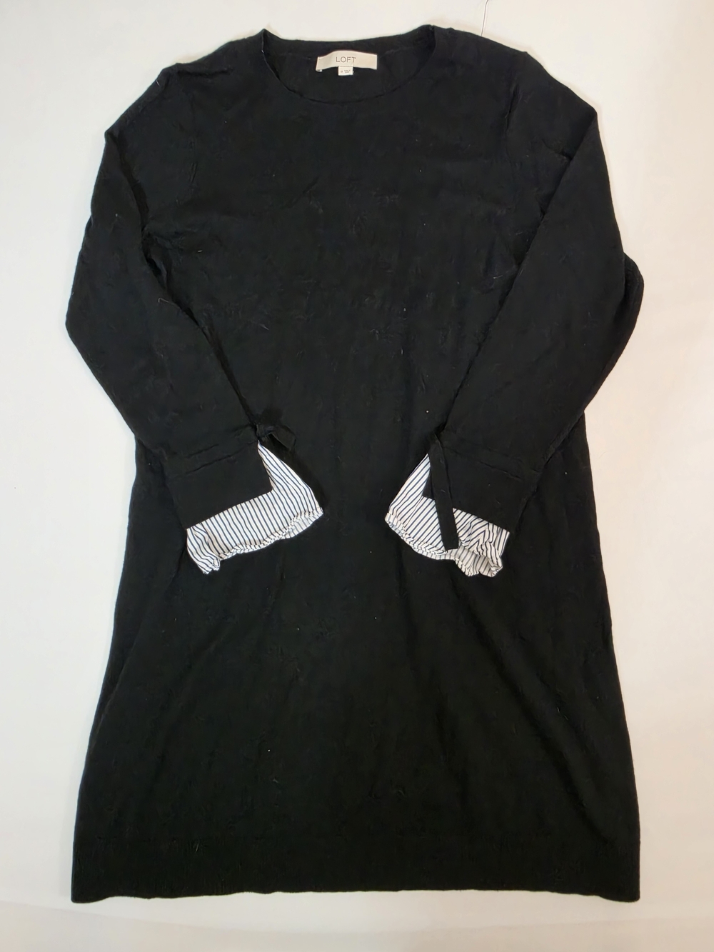 LOFT Black Long Sleeve Sweater Dress Size M Striped Cuff Detail